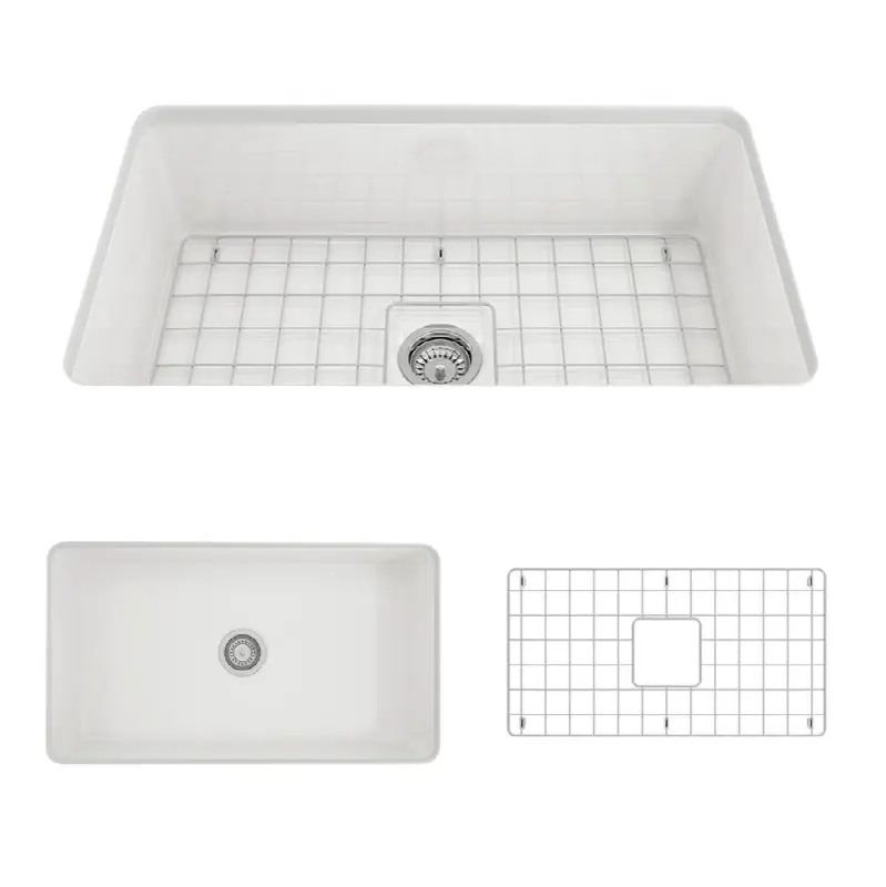 Sotto Dual-mount Fireclay 32 in. Single Bowl Kitchen Sink with Protective Bottom Grid and Strainer