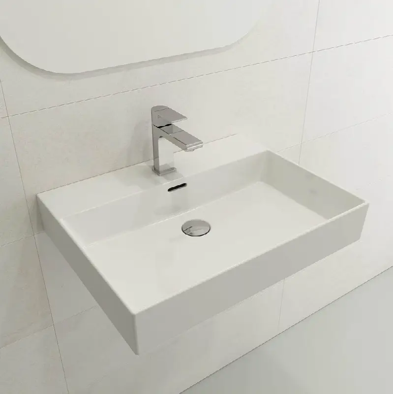 Milano Wall-Mounted Sink Fireclay 24 in. 1-Hole with Overflow
