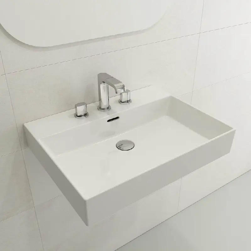 Milano Wall-Mounted Sink Fireclay 24 in. 3-Hole with Overflow