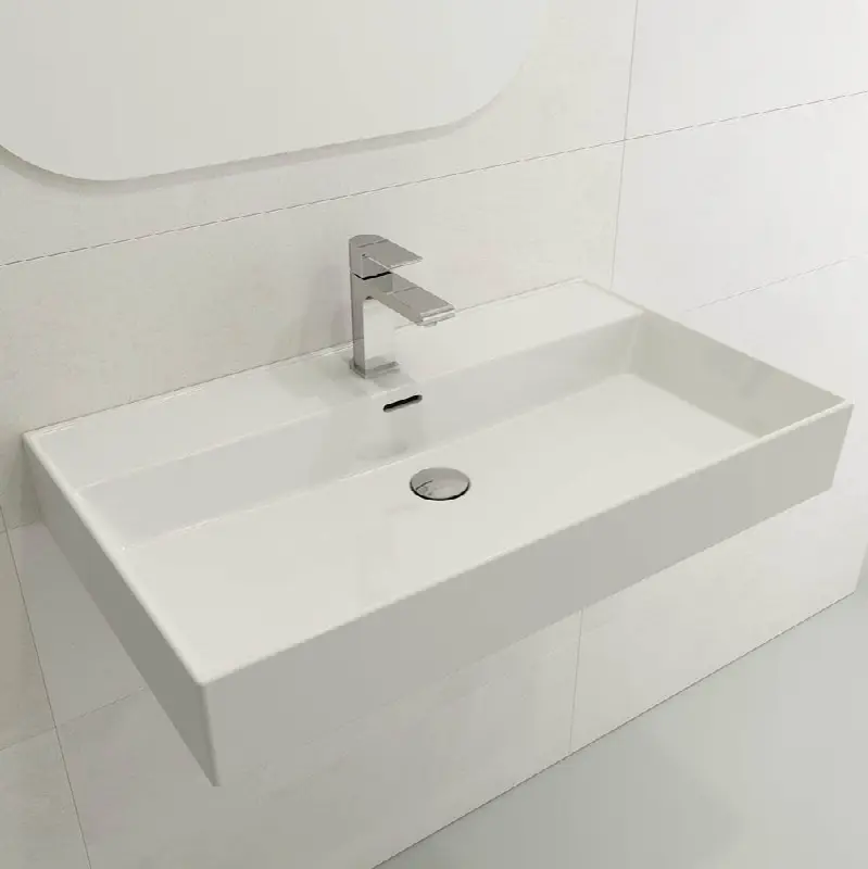 Milano Wall-Mounted Sink Fireclay 32 in. 1-Hole with Overflow