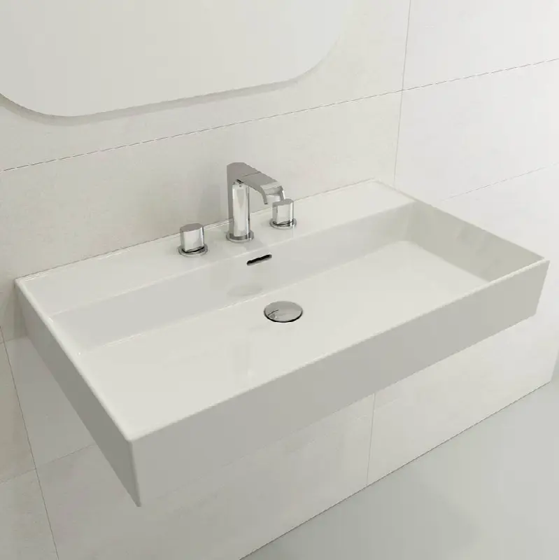 Milano Wall-Mounted Sink Fireclay 32 in. 3-Hole with Overflow
