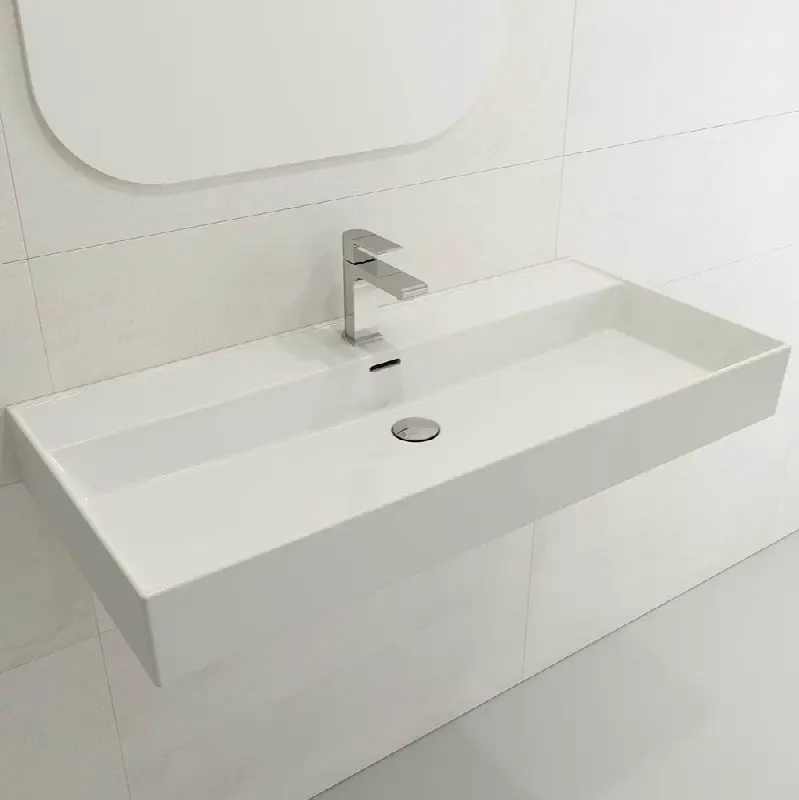 Milano Wall-Mounted Sink Fireclay 39.75 in. 1-Hole with Overflow
