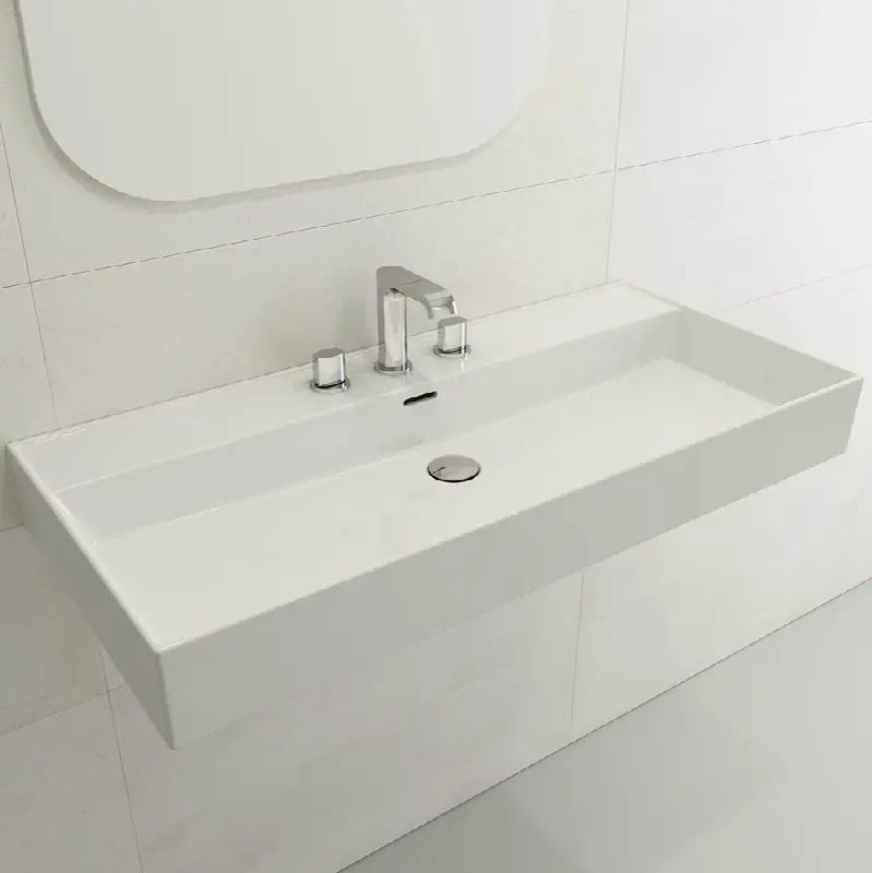 Milano Wall-Mounted Sink Fireclay 39.75 in. 3-Hole with Overflow