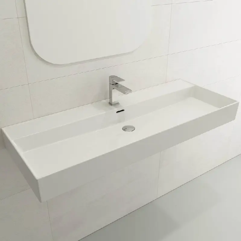 Milano Wall-Mounted Sink Fireclay 47.75 in. 1-Hole with Overflow