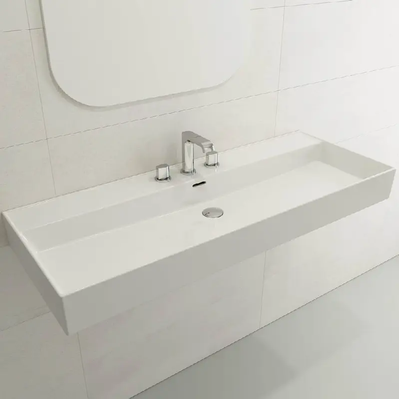 Milano Wall-Mounted Sink Fireclay 47.75 in. 3-Hole with Overflow