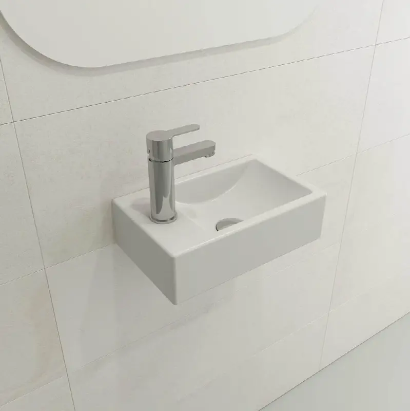 Milano Wall-Mounted Sink Fireclay 14.5 in. 1-hole Right Side Faucet Deck with Overflow