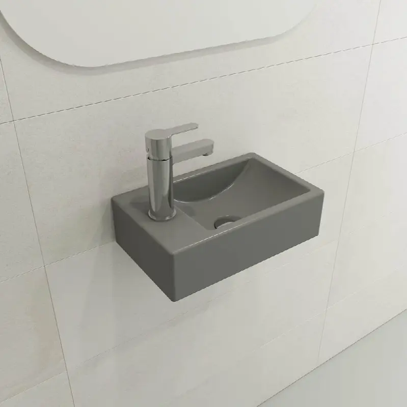 Milano Wall-Mounted Sink Fireclay 14.5 in. 1-hole on Right Side with Overflow in Matte Gray