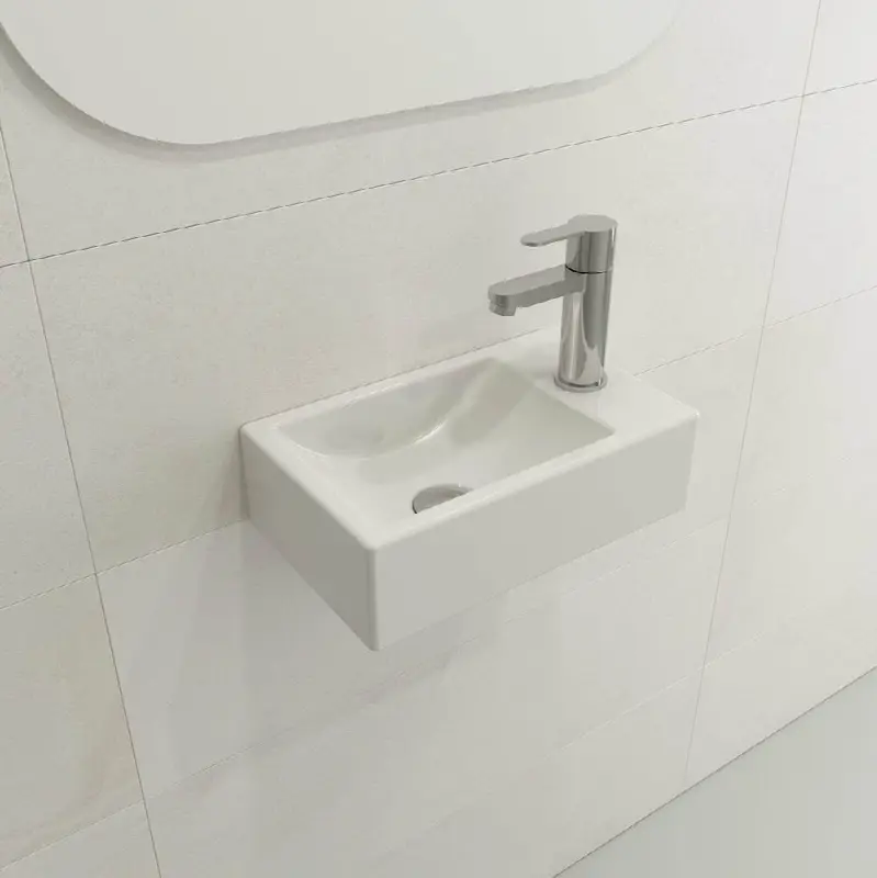 Petite Wall-Hung Sink with Single-Hole Faucet on Right-Side-Facing