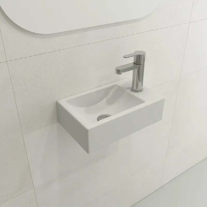 Milano Wall-Mounted Sink Fireclay 14.5 in. 1-hole Left Side Faucet Deck with Overflow