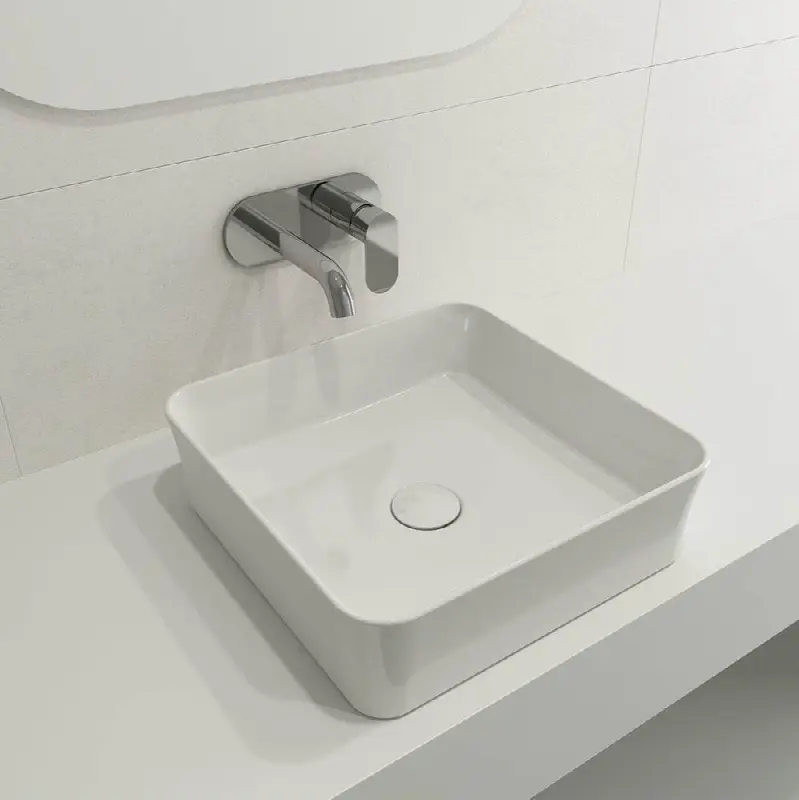 Sottile Square Vessel Fireclay 15.25 in. with Matching Drain Cover