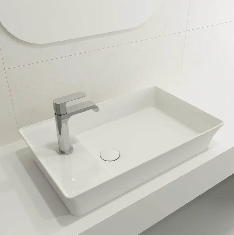 Sottile Rectangle Vessel Fireclay 23.5 in. 1-Hole Faucet Deck with Matching Drain Cover