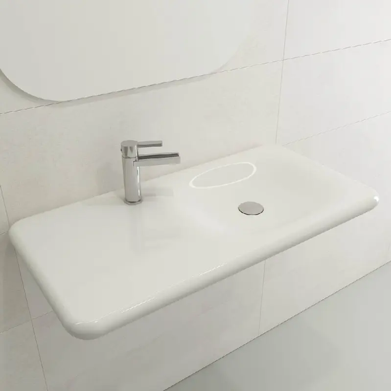 Fenice Wall-Mounted Sink Fireclay 35.5 in. 1-Hole