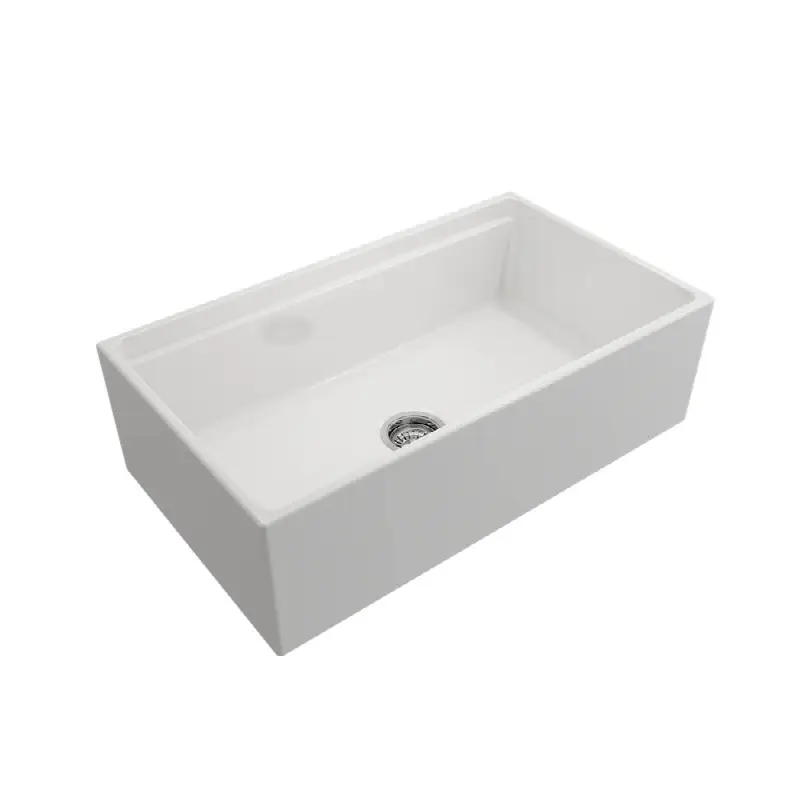 Contempo Step-Rim Apron Front Fireclay 33 in. Single Bowl Kitchen Sink with Integrated Work Station & Accessories