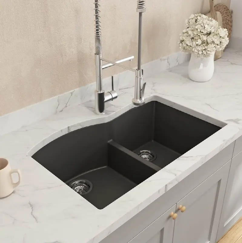 Campino Duo Dual Mount Granite Composite 33 in. 60/40 Double Bowl Kitchen Sink with Strainers
