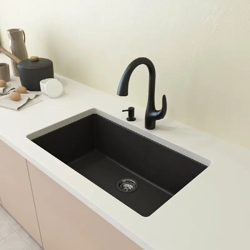 Campino Uno Dual Mount Granite Composite 33 in. Single Bowl Kitchen Sink with Strainer