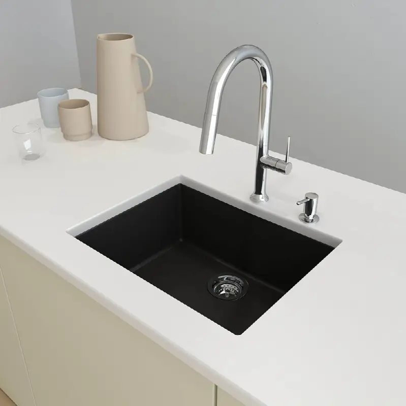 Campino Uno Dual Mount Granite Composite 24 in. Single Bowl Kitchen Sink with Strainer
