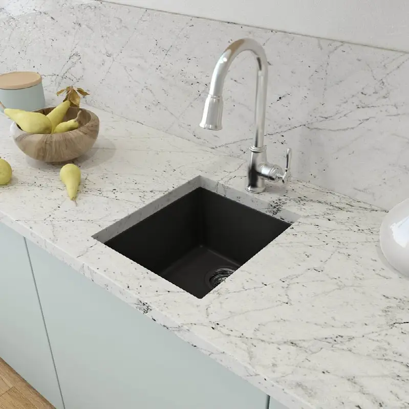 Campino Uno Dual Mount Granite Composite 16 in. Single Bowl Bar Sink with Strainer