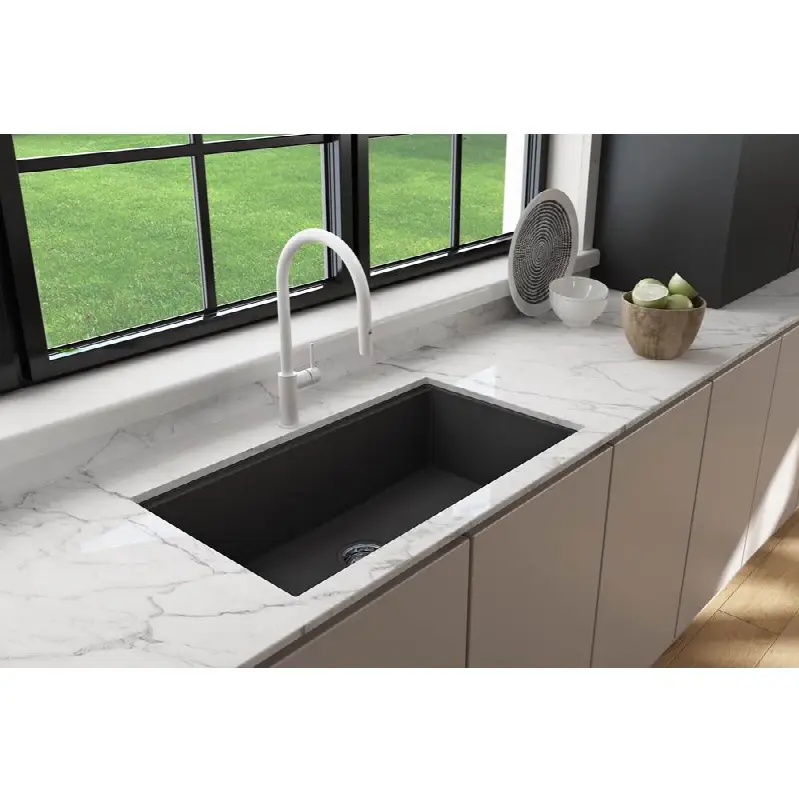 Baveno Lux Dual-Mount 34". Single Bowl Granite Composite Kitchen Sink with Integrated Workstation and Accessories