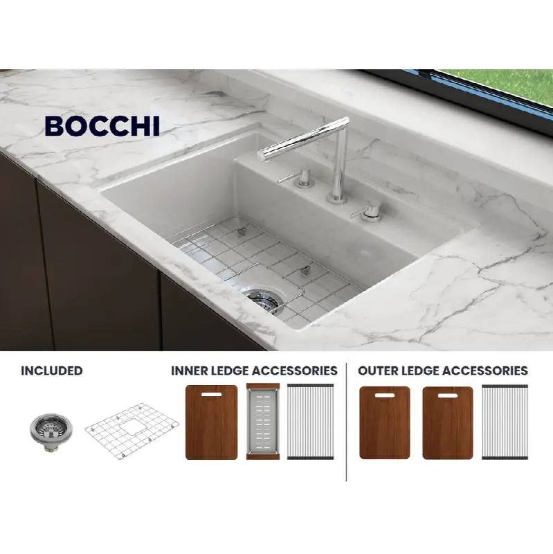 Baveno Uno Dual-Mount with Integrated Workstation Fireclay 27 in. Single Bowl Kitchen Sink 3-hole with Accessories