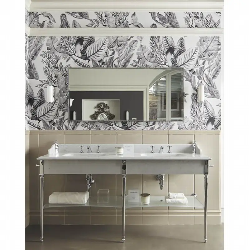 Console With Top In Calacatta Borghini Marble, 2 Towel Rail, Glass Shelves