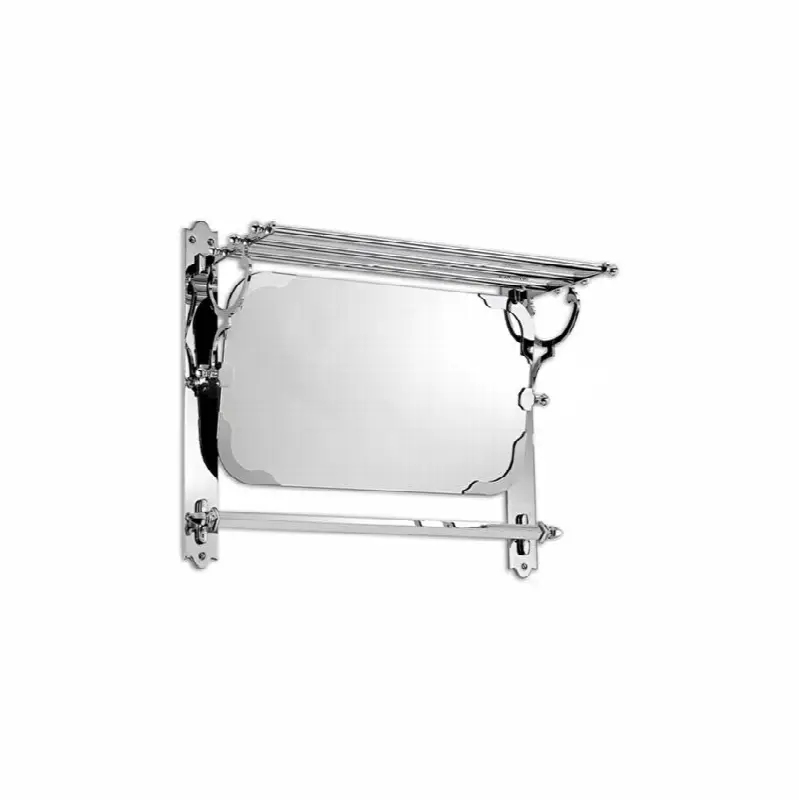 Rack Shelf And Towel Holder With Tilting Mirror In Brass, Aluminum And Steel