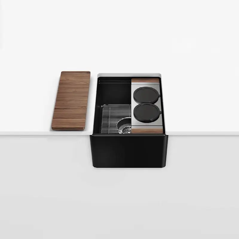 Fira und. Flat apronfront bar set, Single bowl, Walnut acc. 15X19X8-3/4, Matte black