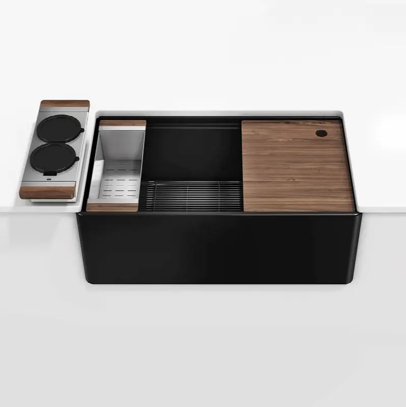 Fira und. Reversible apronfront set, Single bowl, Walnut acc. 33X19X11-1/2, Matte black