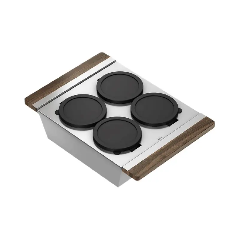 Serving bin with 4 bowls for Fira Sink, Walnut Handles, 12X17-1/4X4