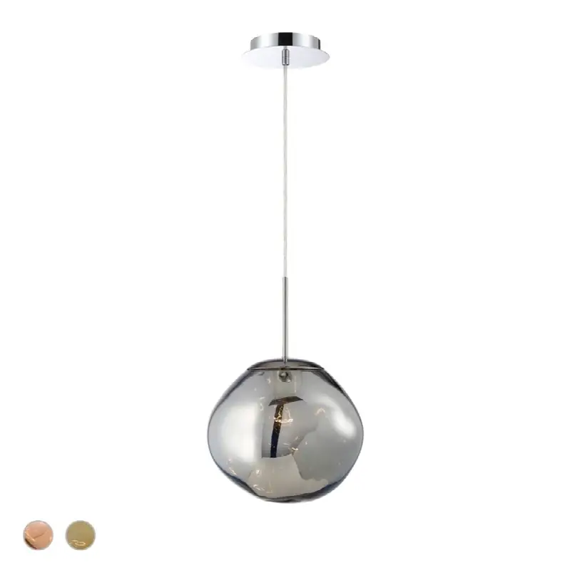 Bankwell, Pendant, 13", Chrome, Smoked Glass
