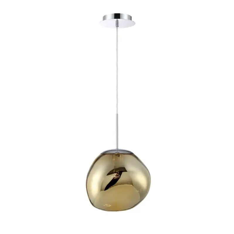 Bankwell, Pendant, 13", Chrome, Amber Glass