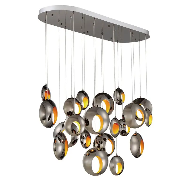 Arlington, Chandelier, 20-Light, 52", Chrome Black, Gold Steel