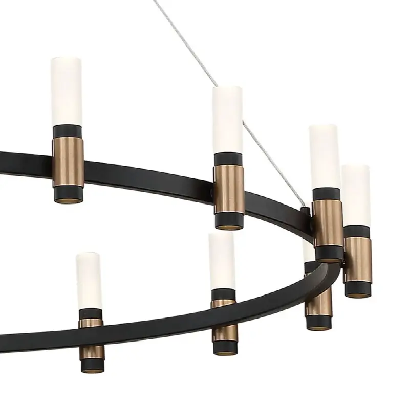 Albany, Chandelier, 21-Light, 60", Brass-Black Mix, White Acrylic