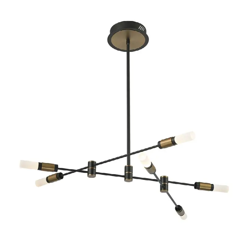 Albany, Chandelier, 6-Light, 32", Brass-Black Mix, White Acrylic
