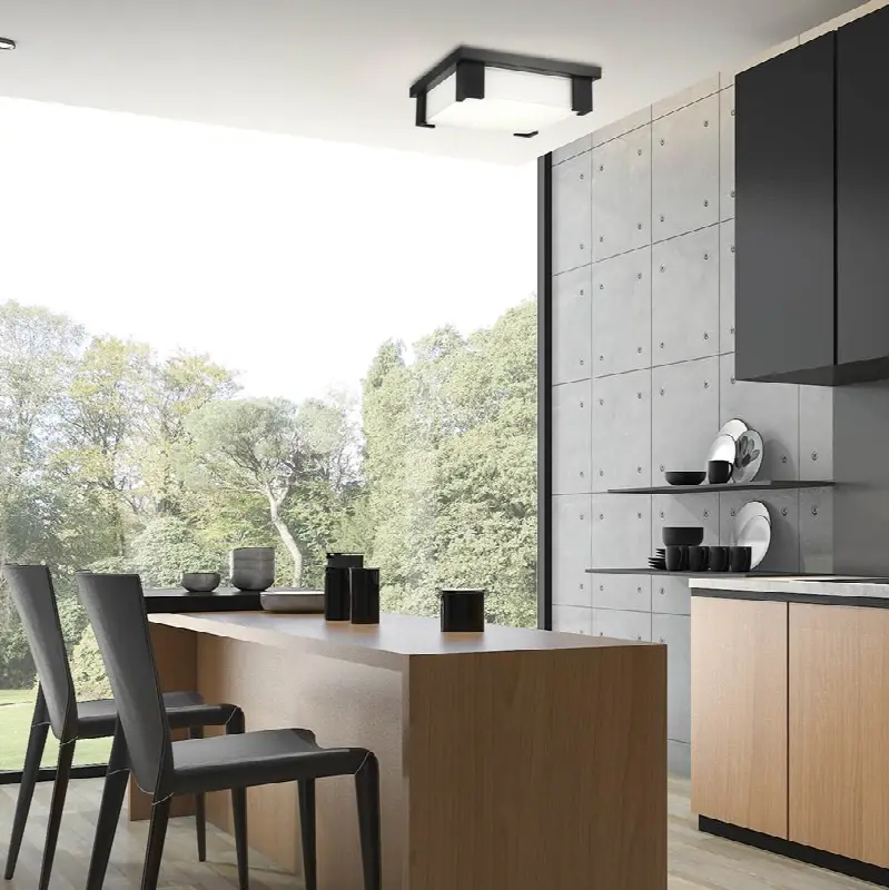 Thornhill, Flush Mount, 12", Matte Black, White Glass