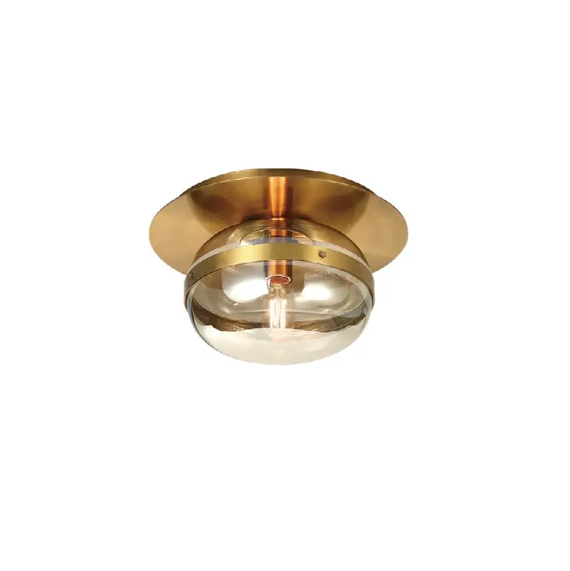 Nottingham, Flush Mount, 10", Antique Brass, Amber Glass