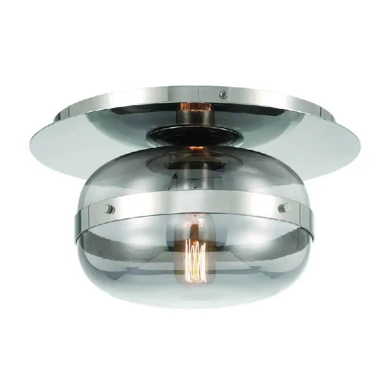 Nottingham, Flush Mount, 10", Polished Nickel, Smoked Glass