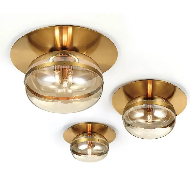 Nottingham, Flush Mount, 3-Light, 20", Antique Brass, Amber Glass