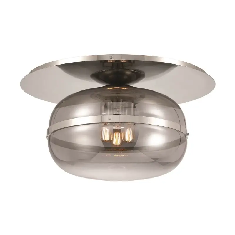 Nottingham, Flush Mount, 3-Light, 20", Polished Nickel, Smoked Glass