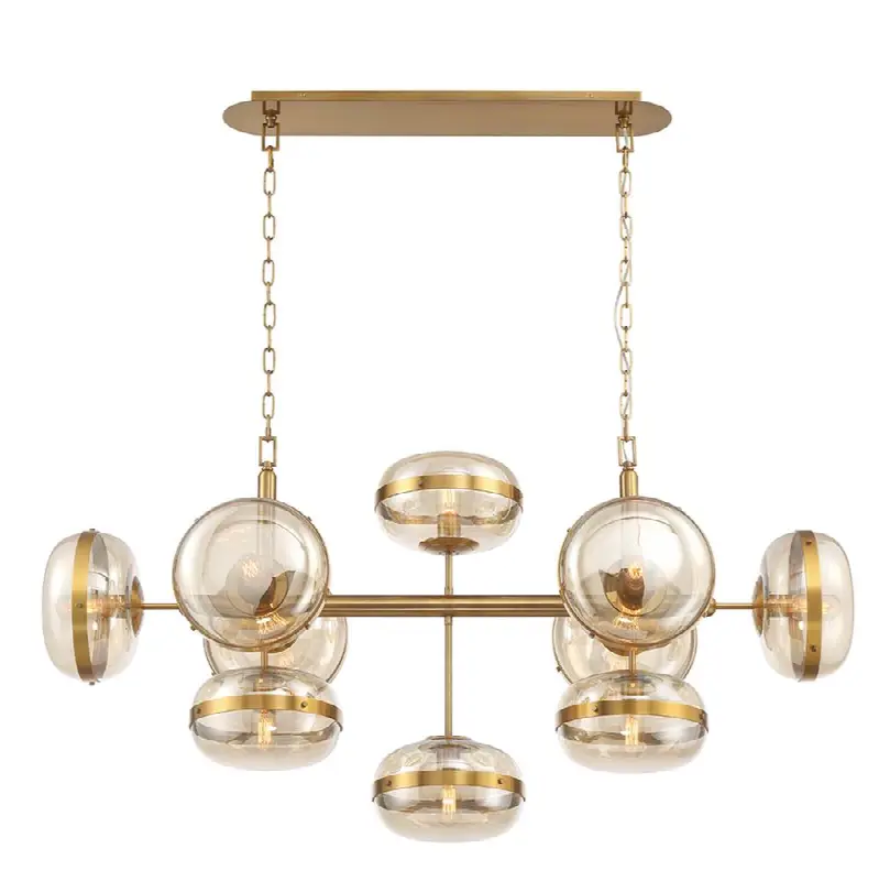 Nottingham, Chandelier, 10-Light, 54", Antique Brass, Amber Glass