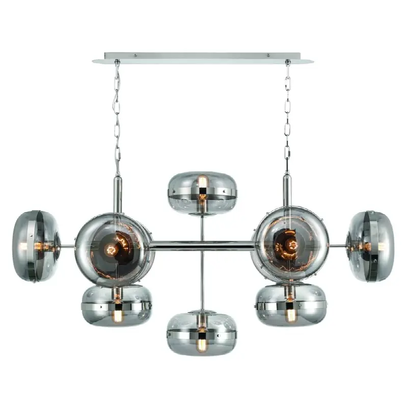 Nottingham, Chandelier, 10-Light, 54", Polished Nickel, Smoked Glass