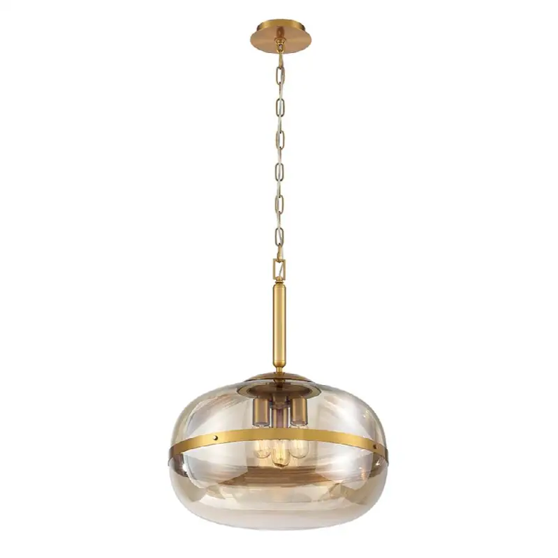 Nottingham, Pendant, 24", Antique Brass, Amber Glass