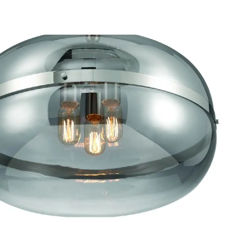Nottingham, Pendant, 24", Polished Nickel, Smoked Glass