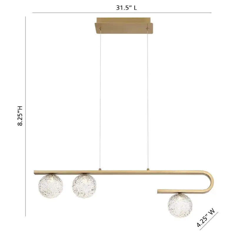 Phillimore, Chandelier, 3-Light, 32", Satin Gold Paint, Clear Glass