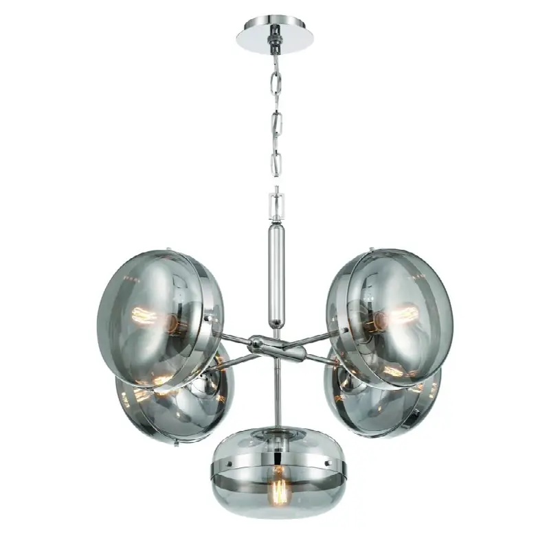 Nottingham, Chandelier, 5-Light, 28", Polished Nickel, Smoked Glass