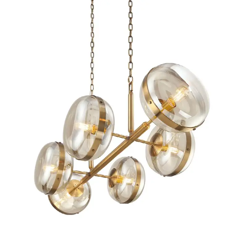 Nottingham, Chandelier, 6-Light, 43", Antique Brass, Amber Glass