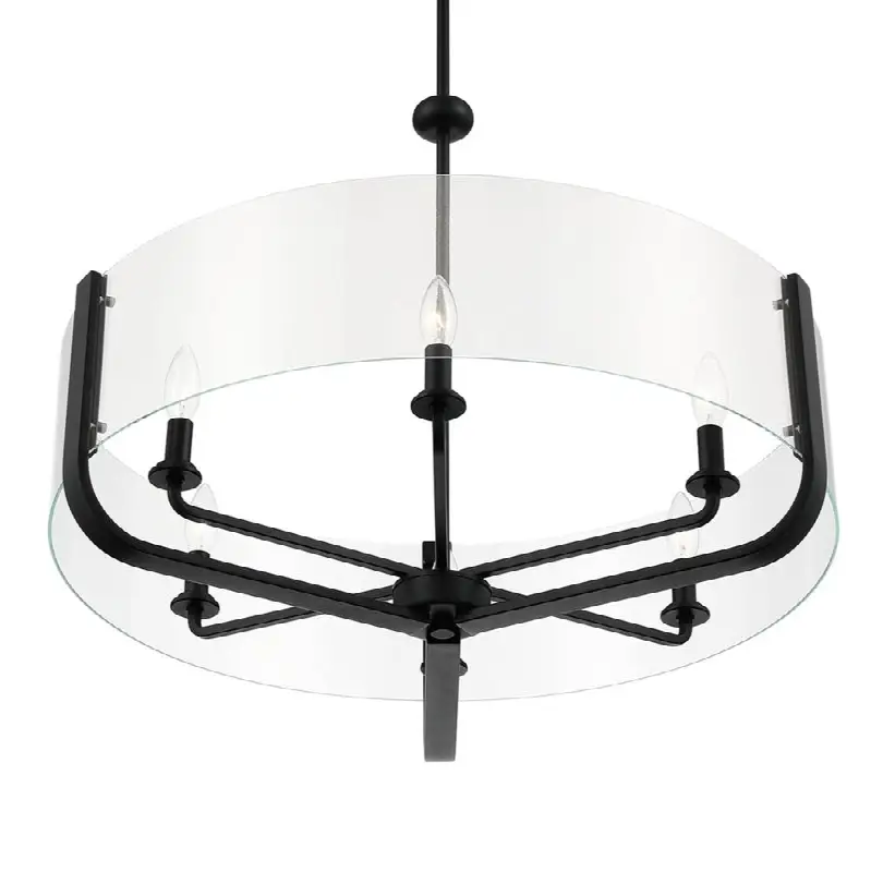 Campisi, Chandelier, 6-Light, 28", Matte Black, Clear Glass