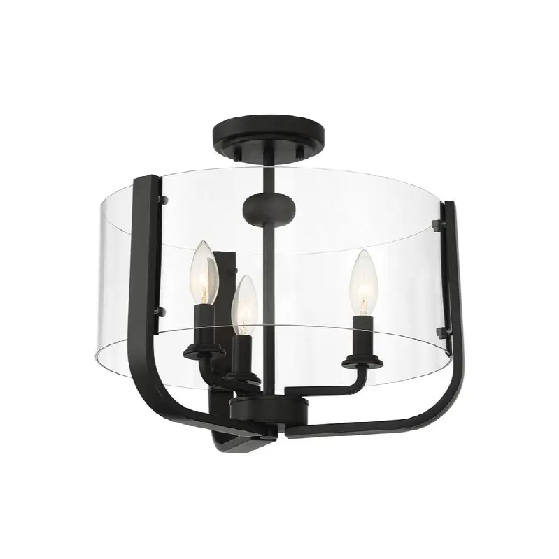 Campisi, Flush Mount, 3-Light, 16", Matte Black, Clear Glass