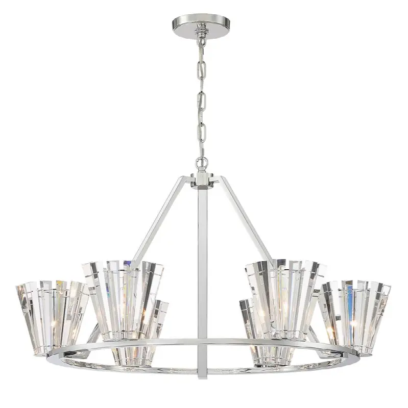 Ricca, Chandelier, 6-Light, 38", Chrome, Clear Glass