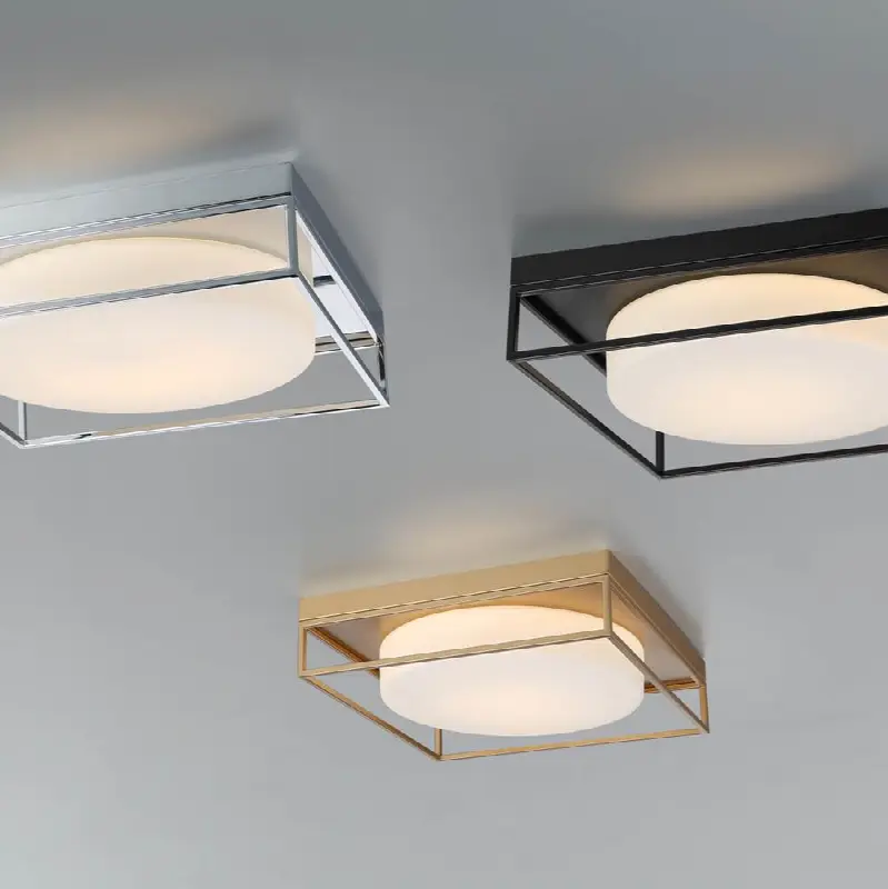 Rover, Flush Mount, 15", Satin Gold Paint, White Glass