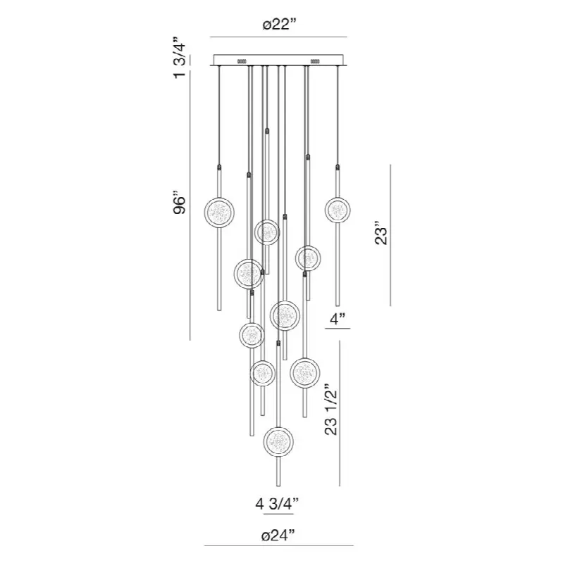 Barletta, Chandelier, 10-Light, 24", Gold-Black Mix